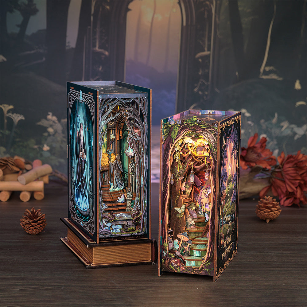 PACK 2 Book Nooks: The Enchanted Forest + The Magic Door - 3D Wooden Miniature - DIY Puzzle for Bookshelf Decoration