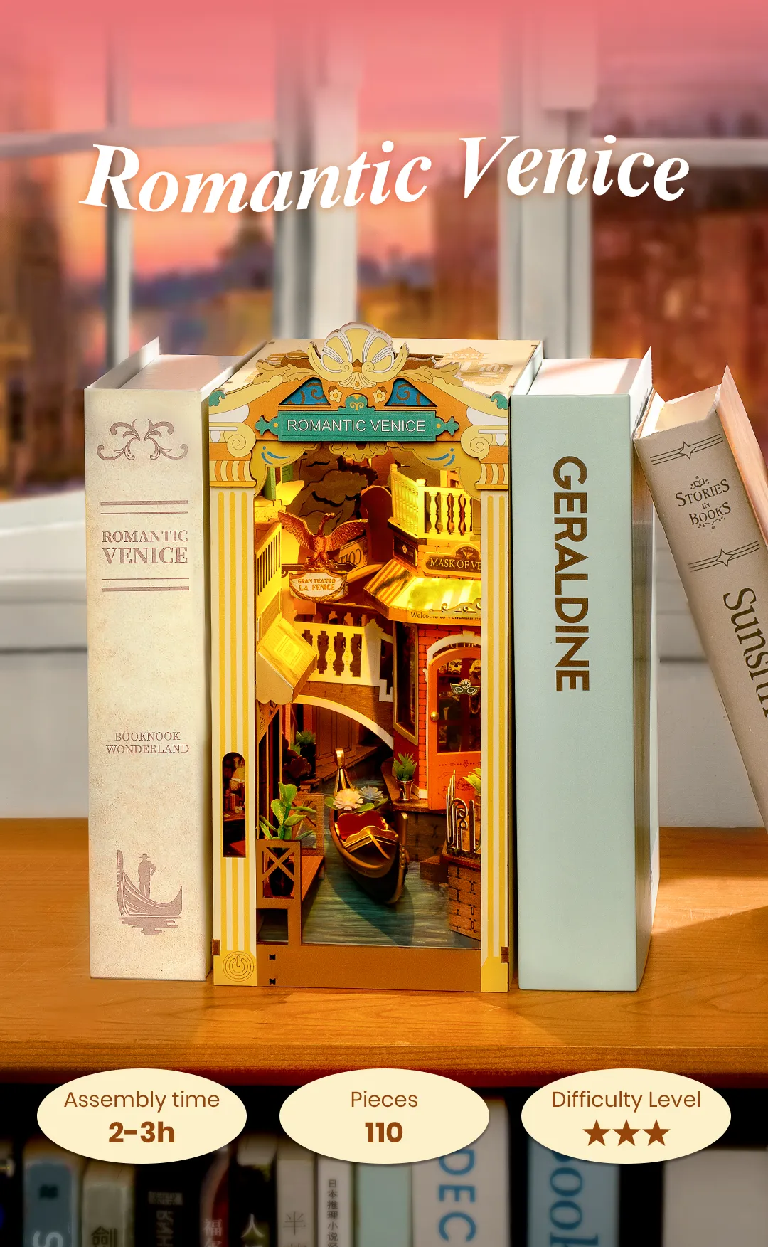 Book Nook: Venice - Suportes para livros em miniatura de madeira 3D - divisória de prateleira (cópia)