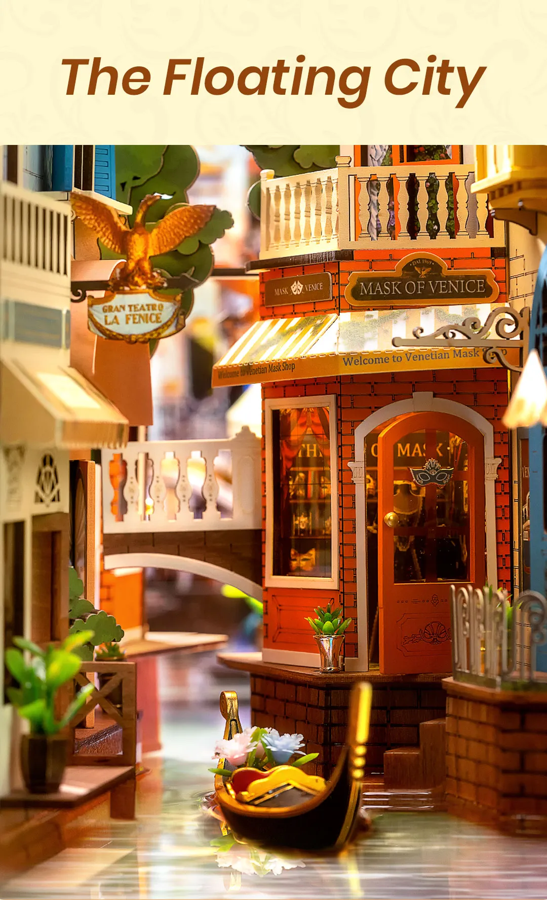 Book Nook: Venice - Suportes para livros em miniatura de madeira 3D - divisória de prateleira (cópia)