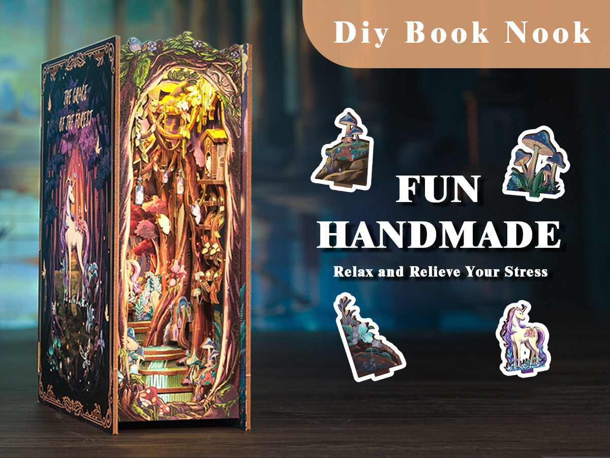 Book Nook: The Enchanted Forest - 3D Wooden Miniature - DIY Fantasy Puzzle for Shelf Decoration - Vintage Puzzle