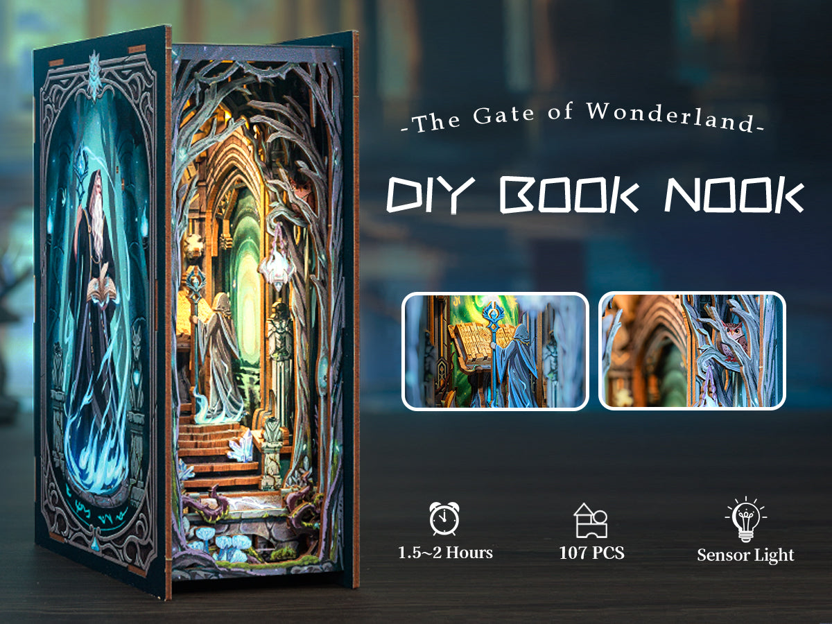 PACK 2 Book Nooks: The Enchanted Forest + The Magic Door - 3D Wooden Miniature - DIY Puzzle for Bookshelf Decoration