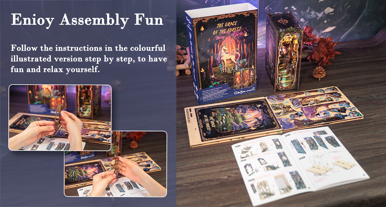 Book Nook: The Enchanted Forest - 3D Wooden Miniature - DIY Fantasy Puzzle for Shelf Decoration - Vintage Puzzle