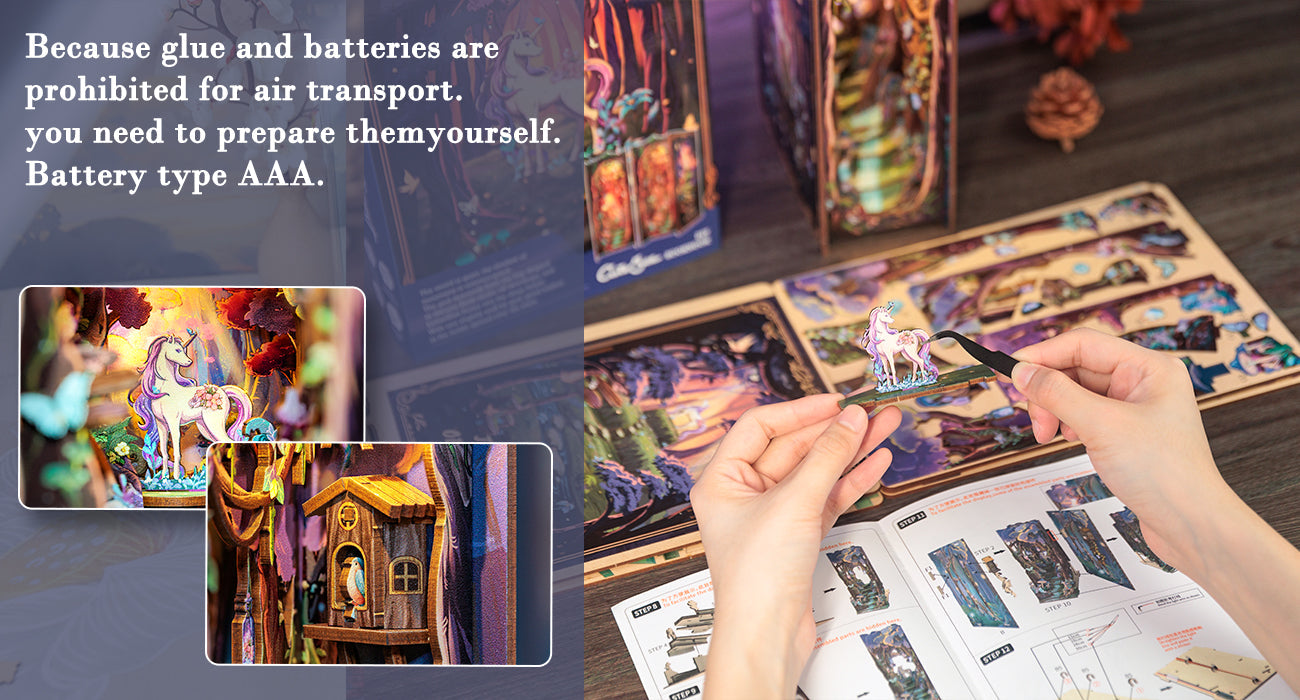 Book Nook: The Enchanted Forest - 3D Wooden Miniature - DIY Fantasy Puzzle for Shelf Decoration - Vintage Puzzle