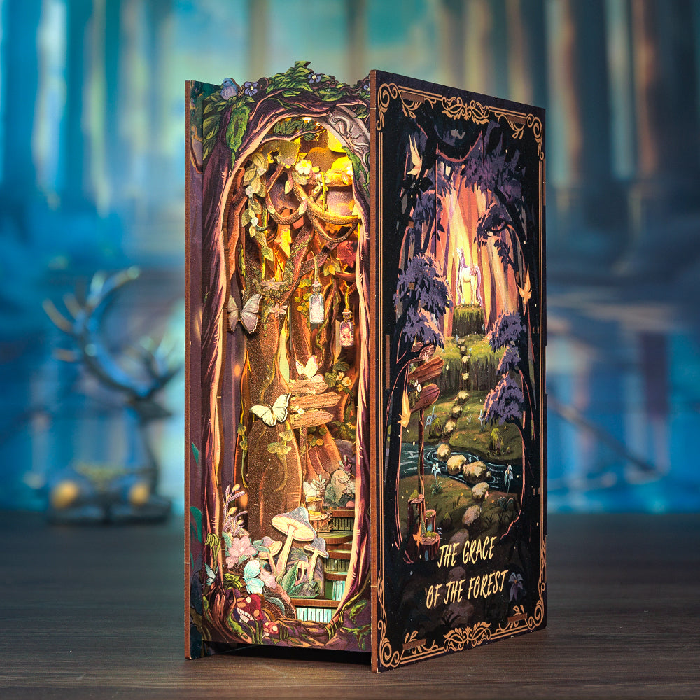 Book Nook: The Enchanted Forest - 3D Wooden Miniature - DIY Fantasy Puzzle for Shelf Decoration - Vintage Puzzle