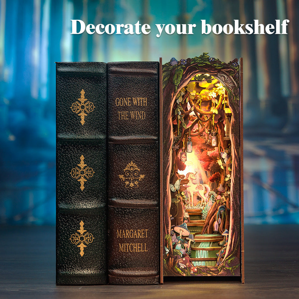 Book Nook: The Enchanted Forest - 3D Wooden Miniature - DIY Fantasy Puzzle for Shelf Decoration - Vintage Puzzle