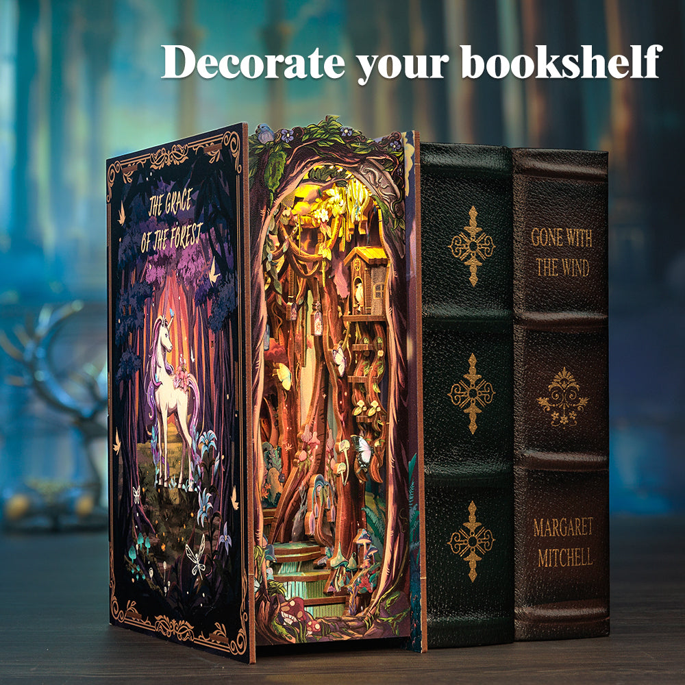Book Nook: The Enchanted Forest - 3D Wooden Miniature - DIY Fantasy Puzzle for Shelf Decoration - Vintage Puzzle