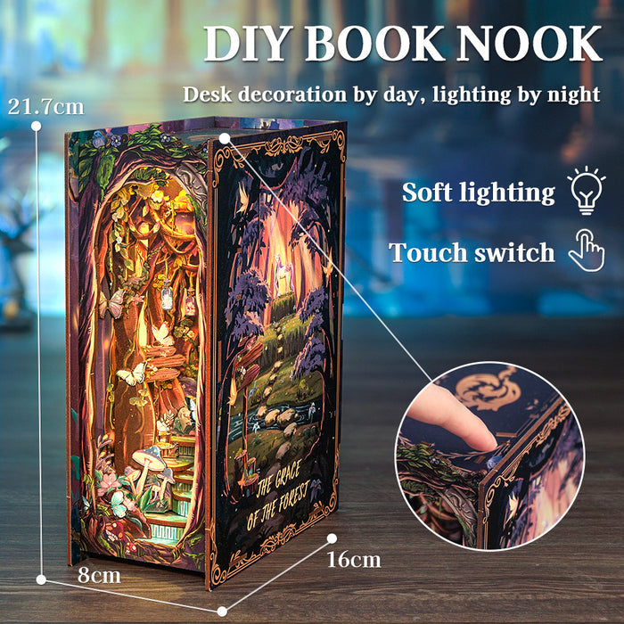 Book Nook: The Enchanted Forest - 3D Wooden Miniature - DIY Fantasy Puzzle for Shelf Decoration - Vintage Puzzle