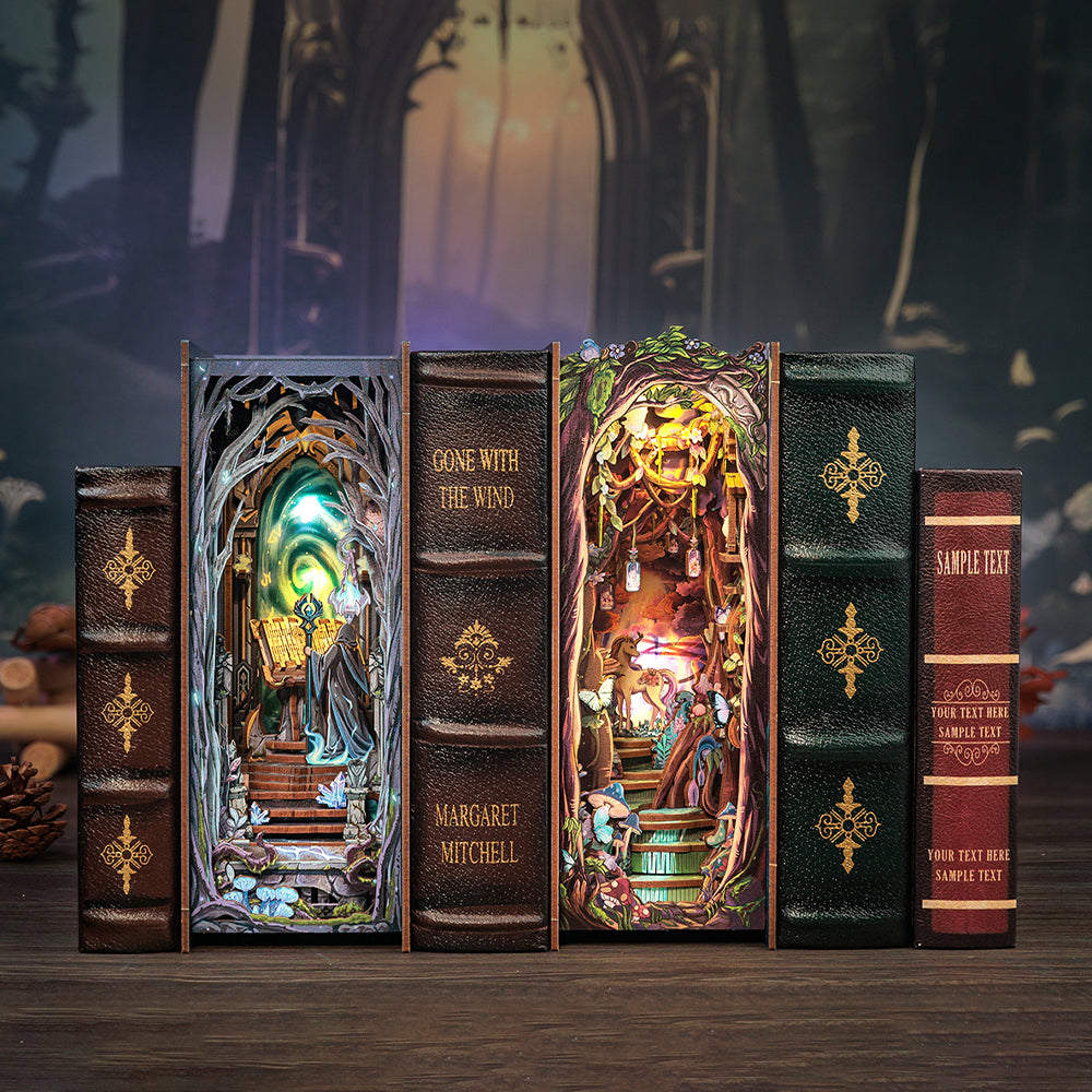 PACK 2 Book Nooks: The Enchanted Forest + The Magic Door - 3D Wooden Miniature - DIY Puzzle for Bookshelf Decoration