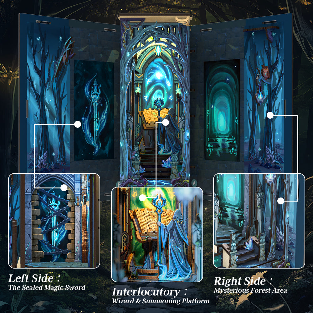 PACK 2 Book Nooks: The Enchanted Forest + The Magic Door - 3D Wooden Miniature - DIY Puzzle for Bookshelf Decoration