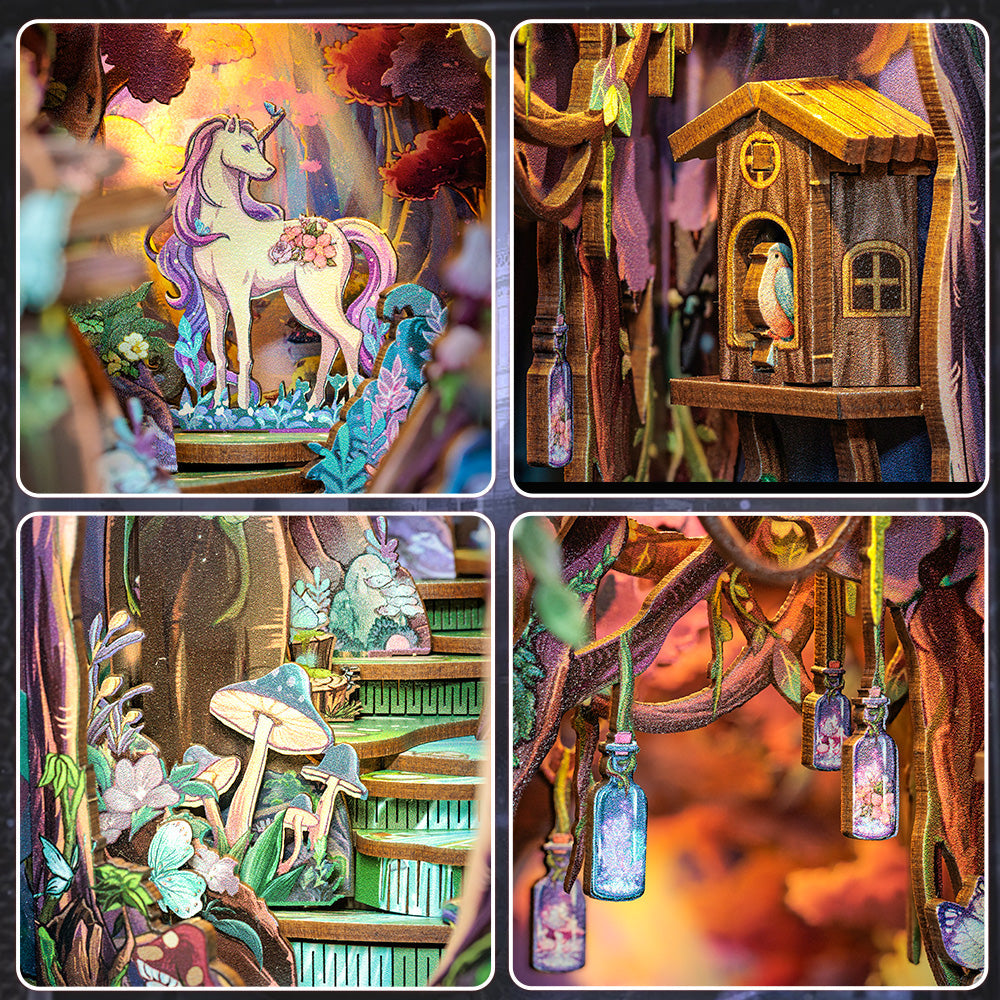 Book Nook: The Enchanted Forest - 3D Wooden Miniature - DIY Fantasy Puzzle for Shelf Decoration - Vintage Puzzle