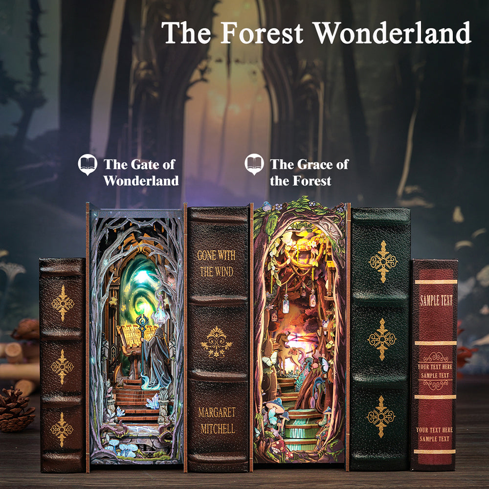 PACK 2 Book Nooks: The Enchanted Forest + The Magic Door - 3D Wooden Miniature - DIY Puzzle for Bookshelf Decoration