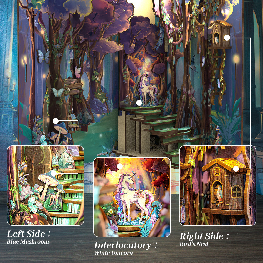 PACK 2 Book Nooks: The Enchanted Forest + The Magic Door - 3D Wooden Miniature - DIY Puzzle for Bookshelf Decoration