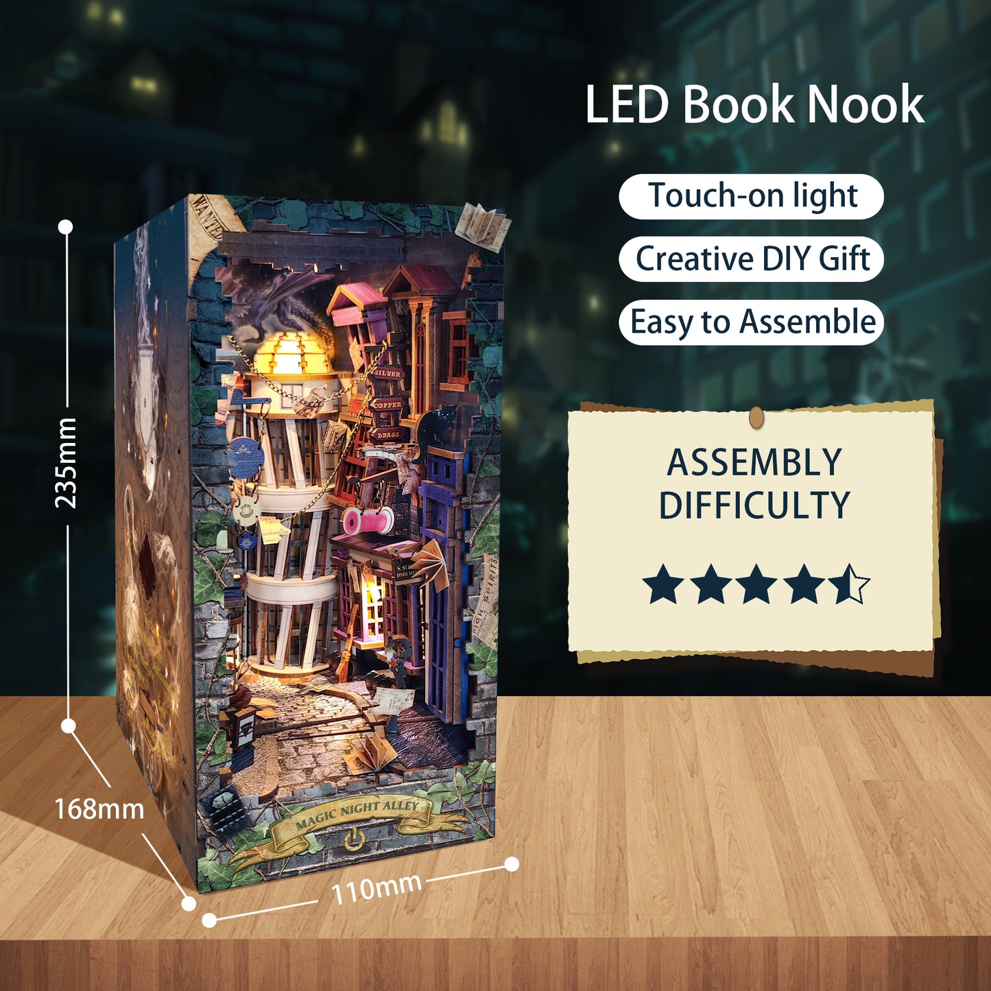 Book Nook: Alley - Magical Collection - 3D Wooden Miniature Alley - Bookend Puzzle DIY