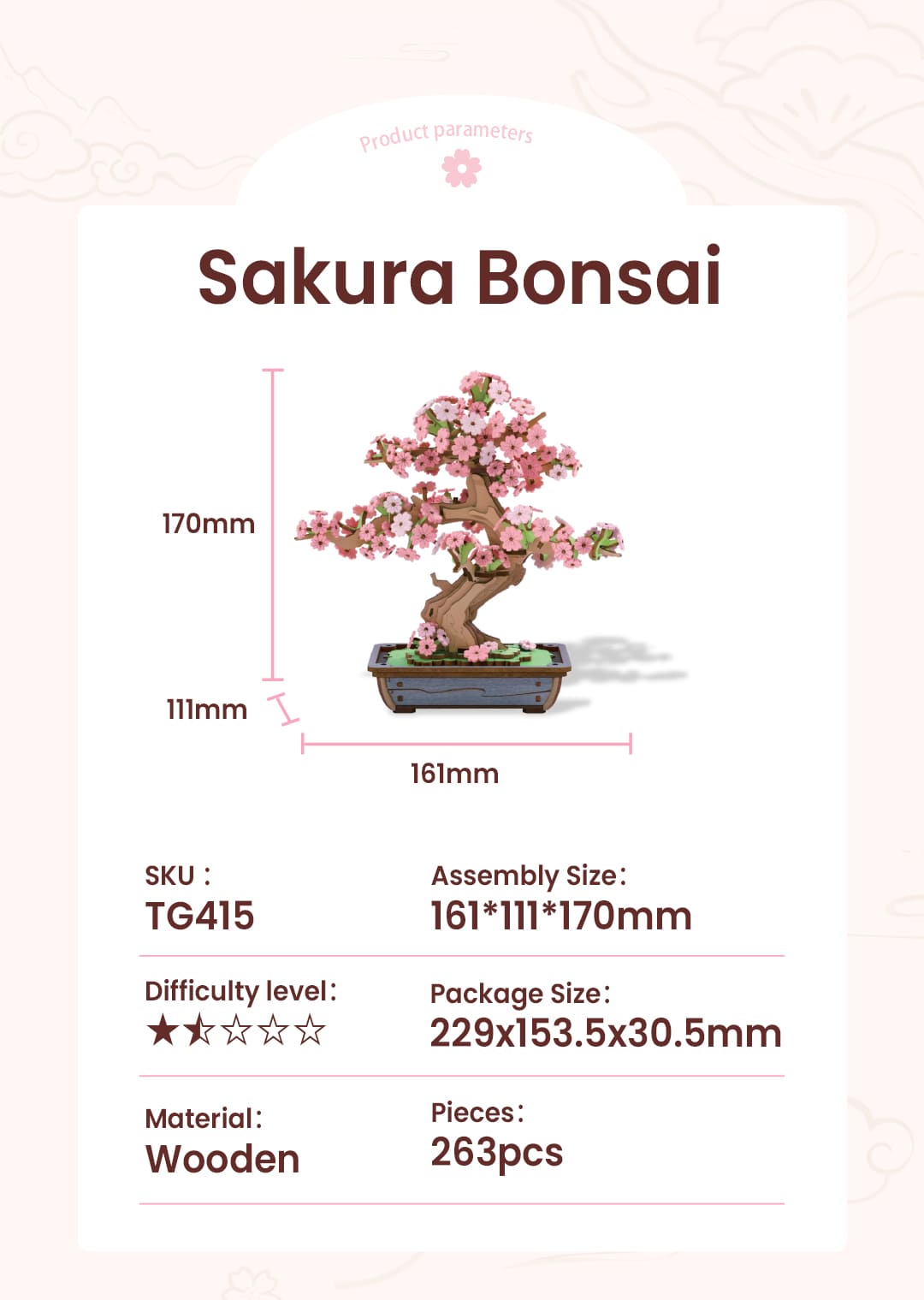 Sakura Bonsai - Flores de madera