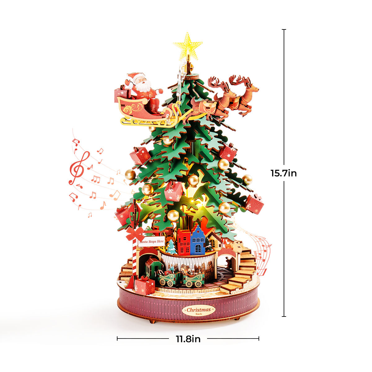 Árbol de navidad - Decoración Navidad 3D madera arbol - Puzzle DIY navideño rompecabezas con luz y música para el hogar