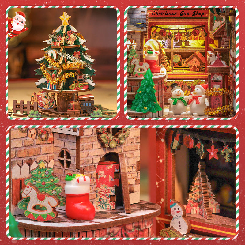 Book Nook: Christmas Shop - DIY 3D Wooden Miniature Bookends Bookshelf Decoration Kit - Christmas Gift for Book Lovers 