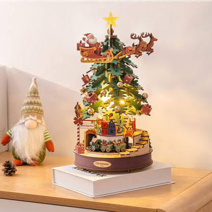 Árbol de navidad - Decoración Navidad 3D madera arbol - Puzzle DIY navideño rompecabezas con luz y música para el hogar