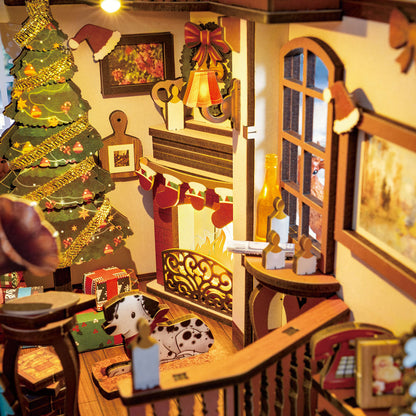 Book Nook: Casa de Natal - Suportes para livros em miniatura de madeira 3D DIY Kit de decoração de estante - Presente de Natal para amantes de livros 