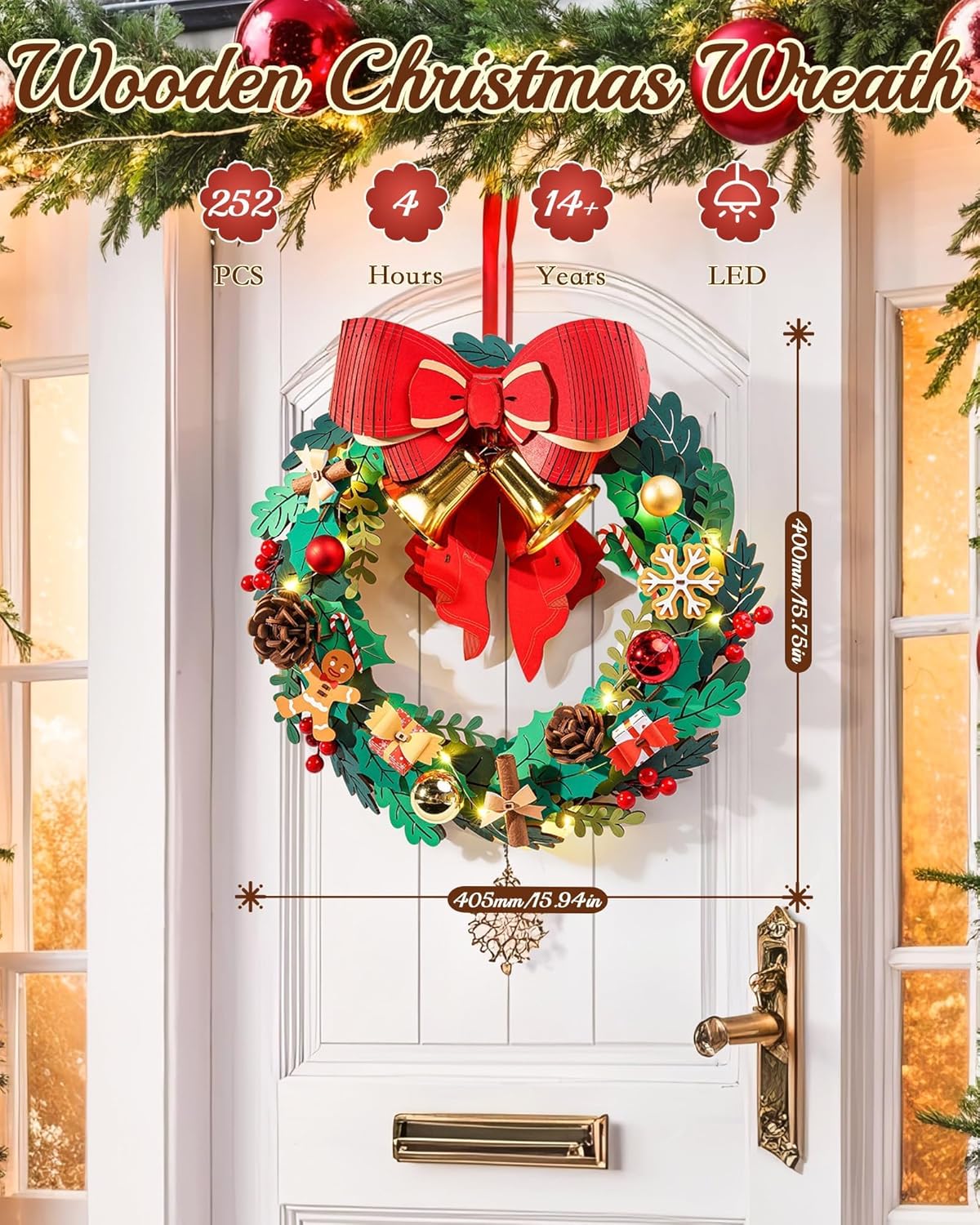 Corona de Navidad para la puerta - Muerdago 3D de Madera