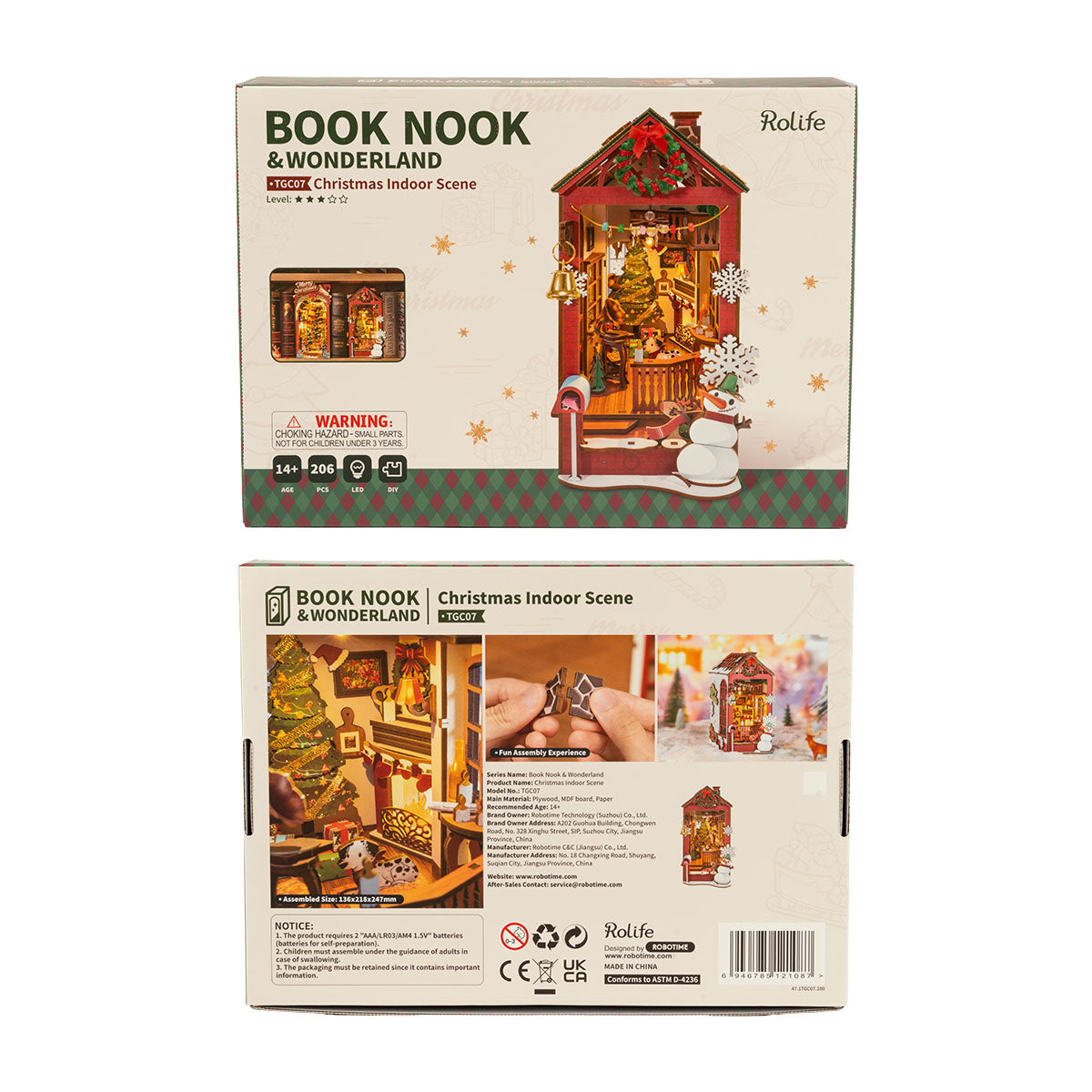 Book Nook: Casa de Natal - Suportes para livros em miniatura de madeira 3D DIY Kit de decoração de estante - Presente de Natal para amantes de livros 