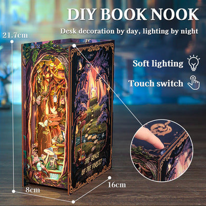 PACK 2 Book Nooks: El Bosque Encantado + La puerta mágica - Miniatura 3D de Madera - Rompecabezas DIY para Decoración de Estantería