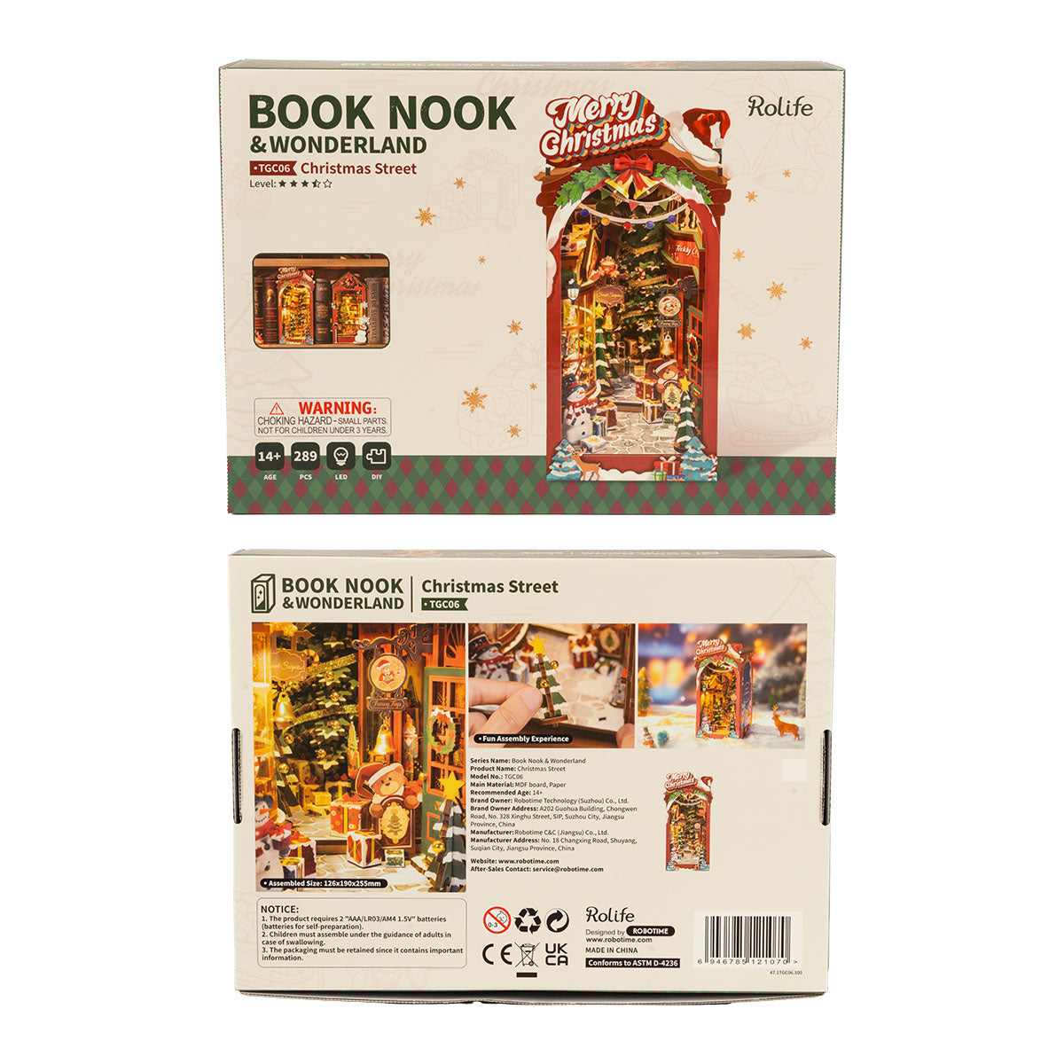 Book Nook: Calle de Navidad - Sujetalibros Miniatura 3D de Madera DIY Kit de Decoración de Estantería - Regalo Navideño Amantes de Libros