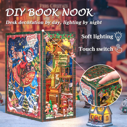 Book Nook: Christmas Shop - DIY 3D Wooden Miniature Bookends Bookshelf Decoration Kit - Christmas Gift for Book Lovers 