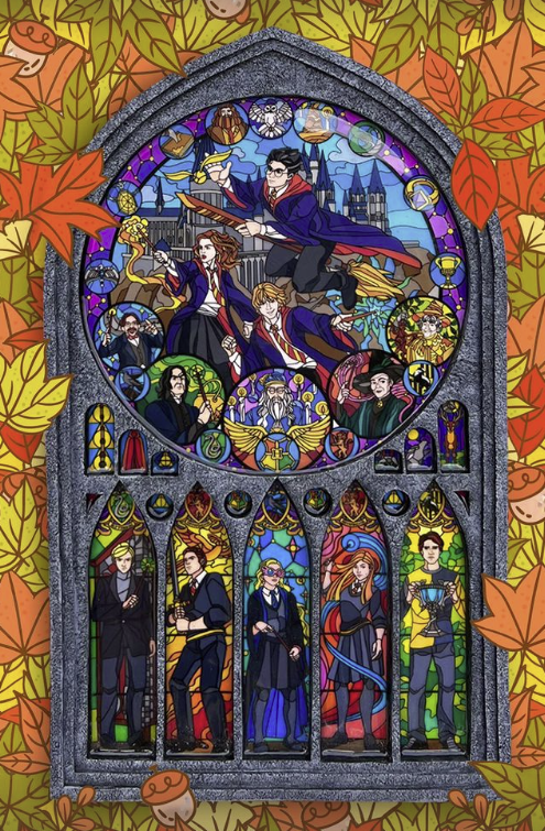 HANDMADE Harry Potter stained glass window - Circus X Designed by P.Adell 