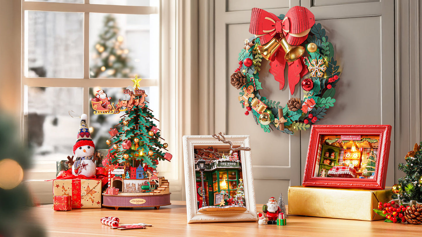 Corona de Navidad para la puerta - Muerdago 3D de Madera