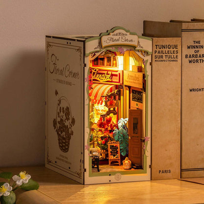 Book Nook: La floristería - Sujetalibros Miniatura puzzle 3D de madera - separador estantería