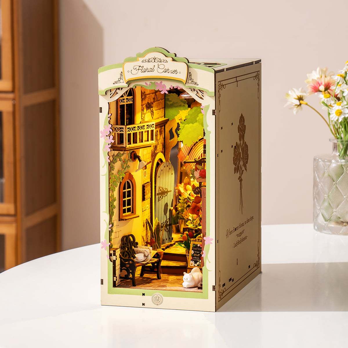 Book Nook: La floristería - Sujetalibros Miniatura puzzle 3D de madera - separador estantería