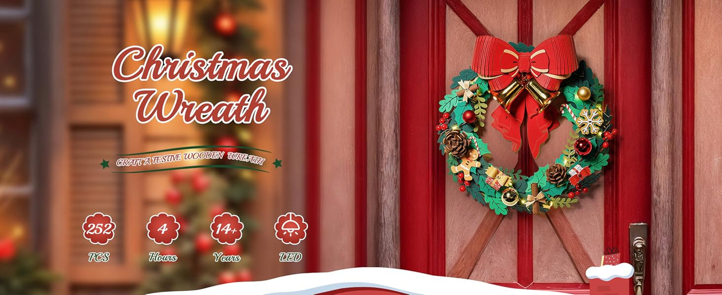 Corona de Navidad para la puerta - Muerdago 3D de Madera