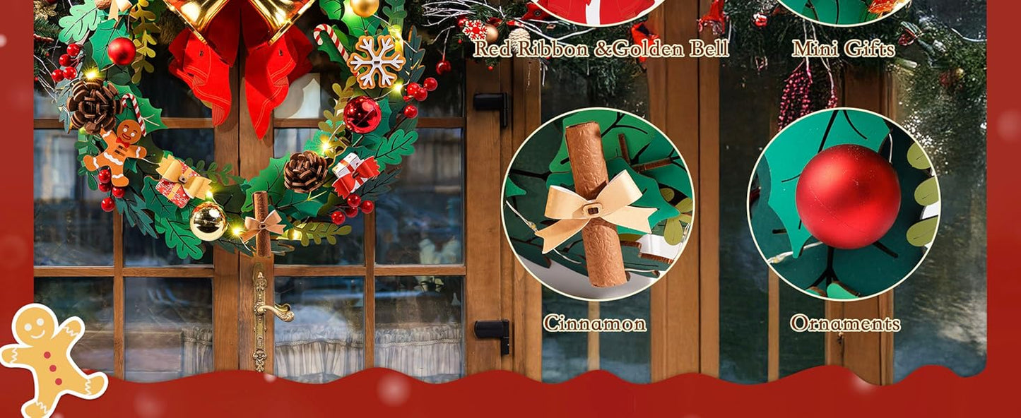 Corona de Navidad para la puerta - Muerdago 3D de Madera