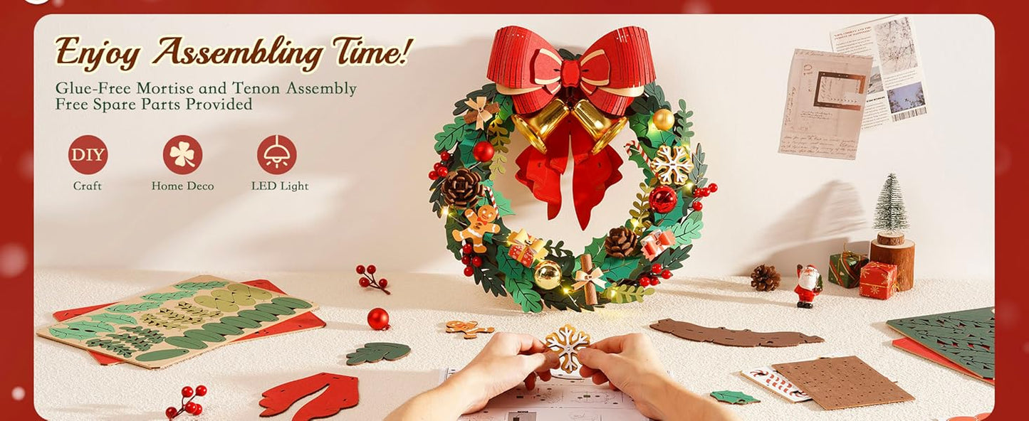 Corona de Navidad para la puerta - Muerdago 3D de Madera