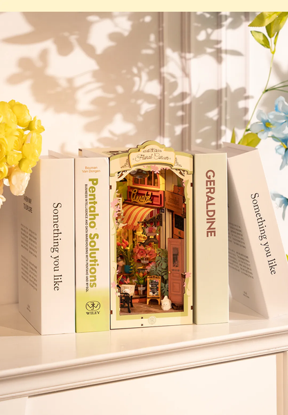 Book Nook: La floristería - Sujetalibros Miniatura puzzle 3D de madera - separador estantería